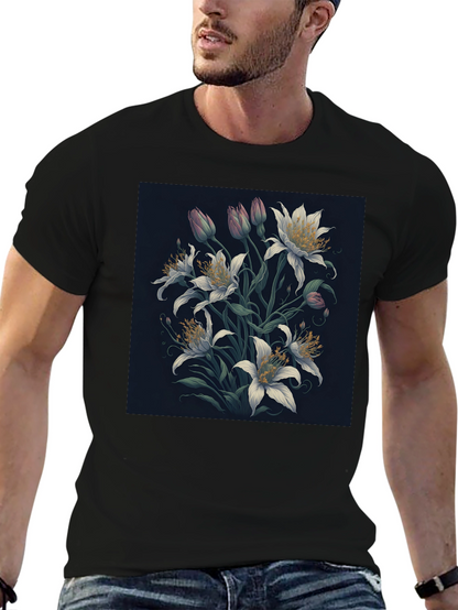 Floral Lily Graphic Black T-Shirt