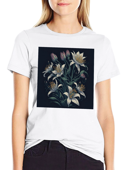 Floral Lily Graphic Black T-Shirt
