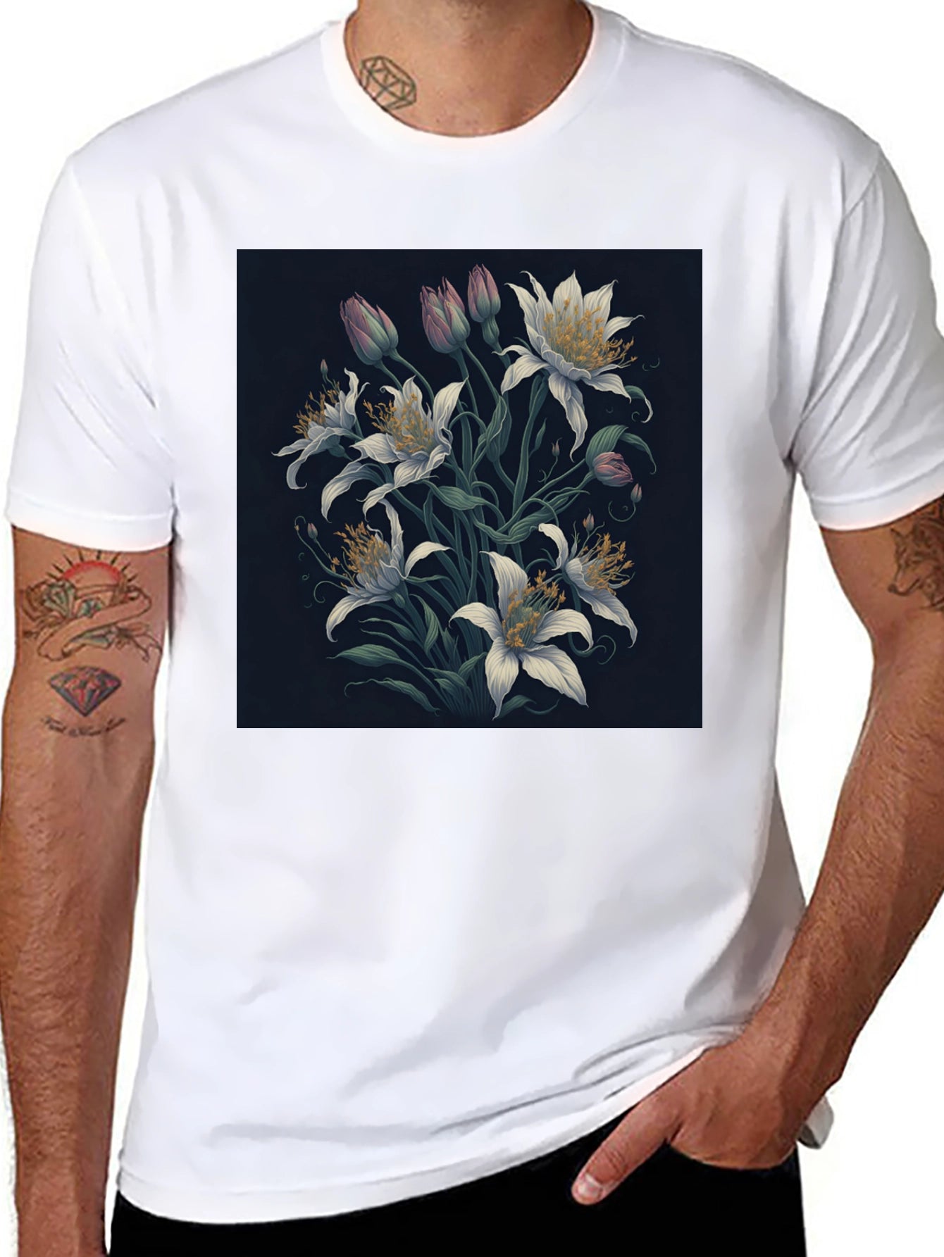 Floral Lily Graphic Black T-Shirt