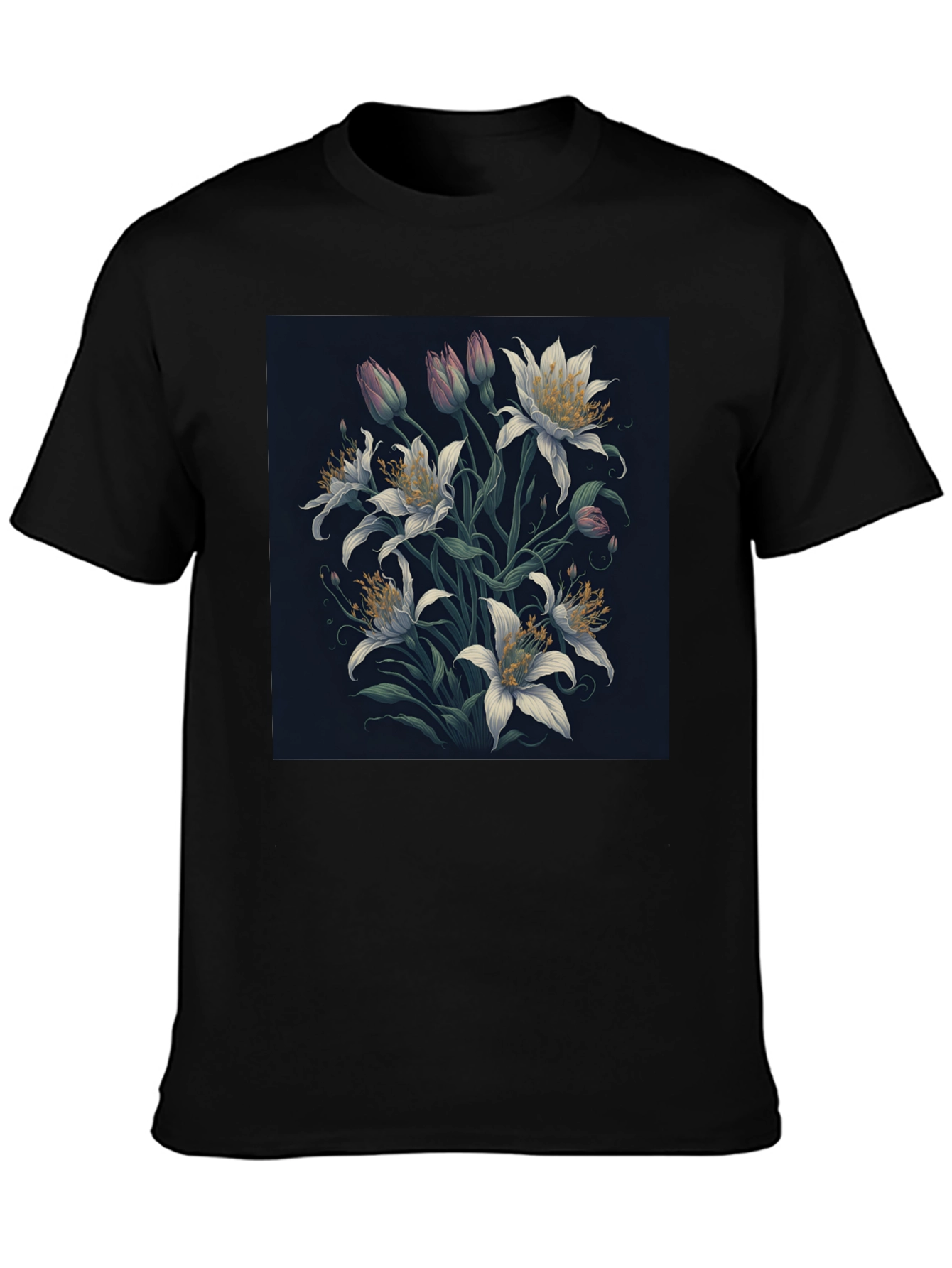 Floral Lily Graphic Black T-Shirt