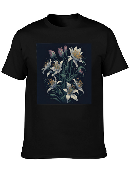 Floral Lily Graphic Black T-Shirt