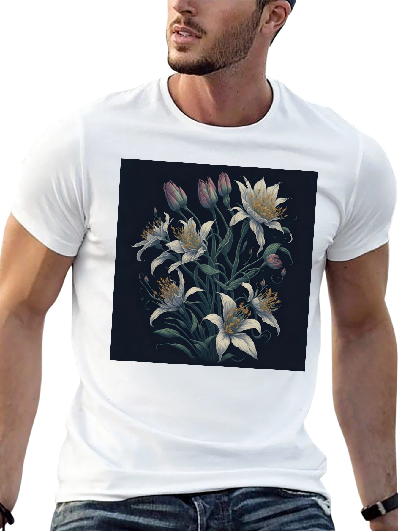 Floral Lily Graphic Black T-Shirt