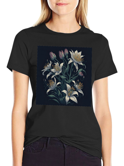 Floral Lily Graphic Black T-Shirt