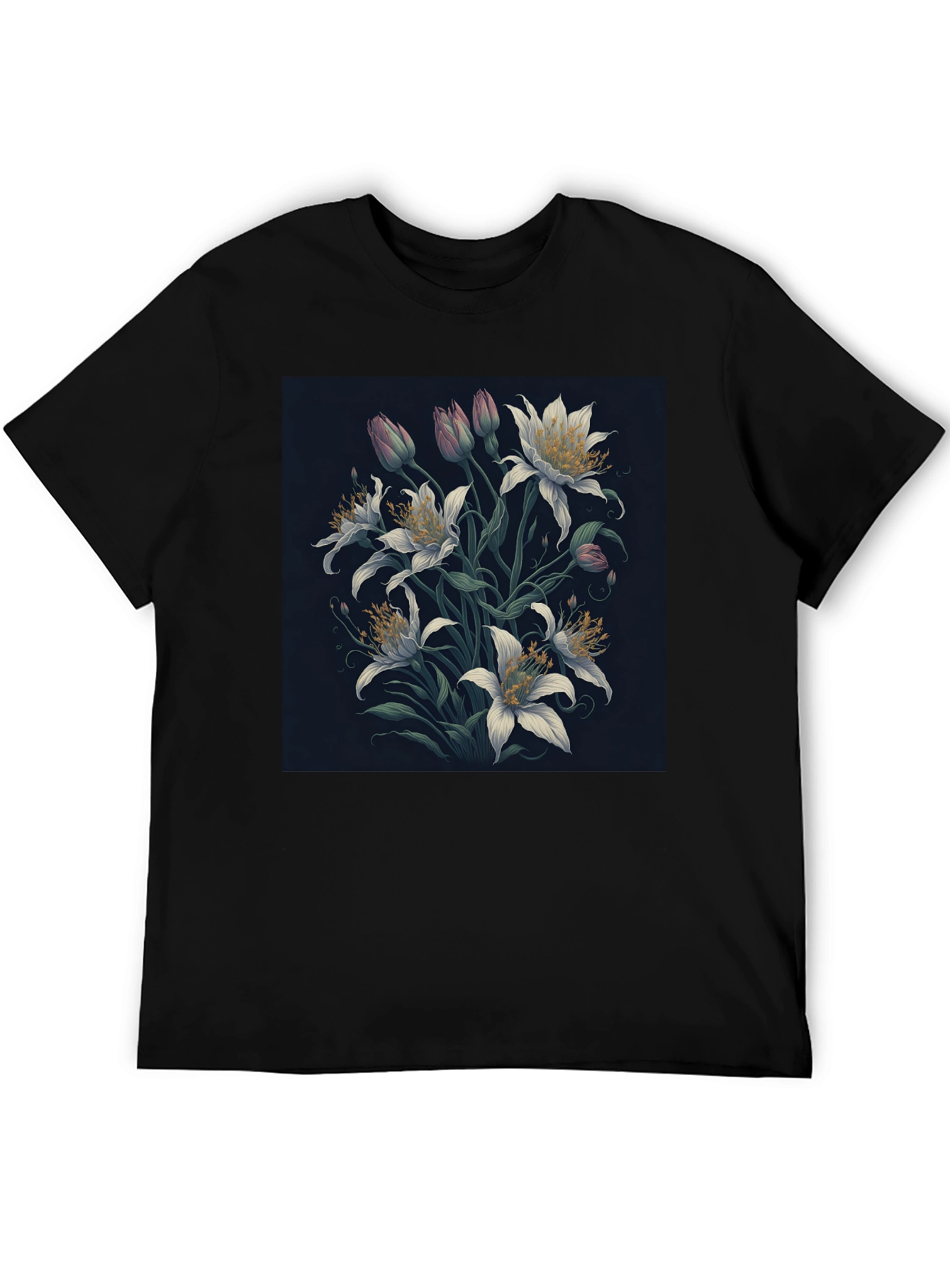 Floral Lily Graphic Black T-Shirt