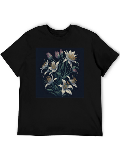 Floral Lily Graphic Black T-Shirt