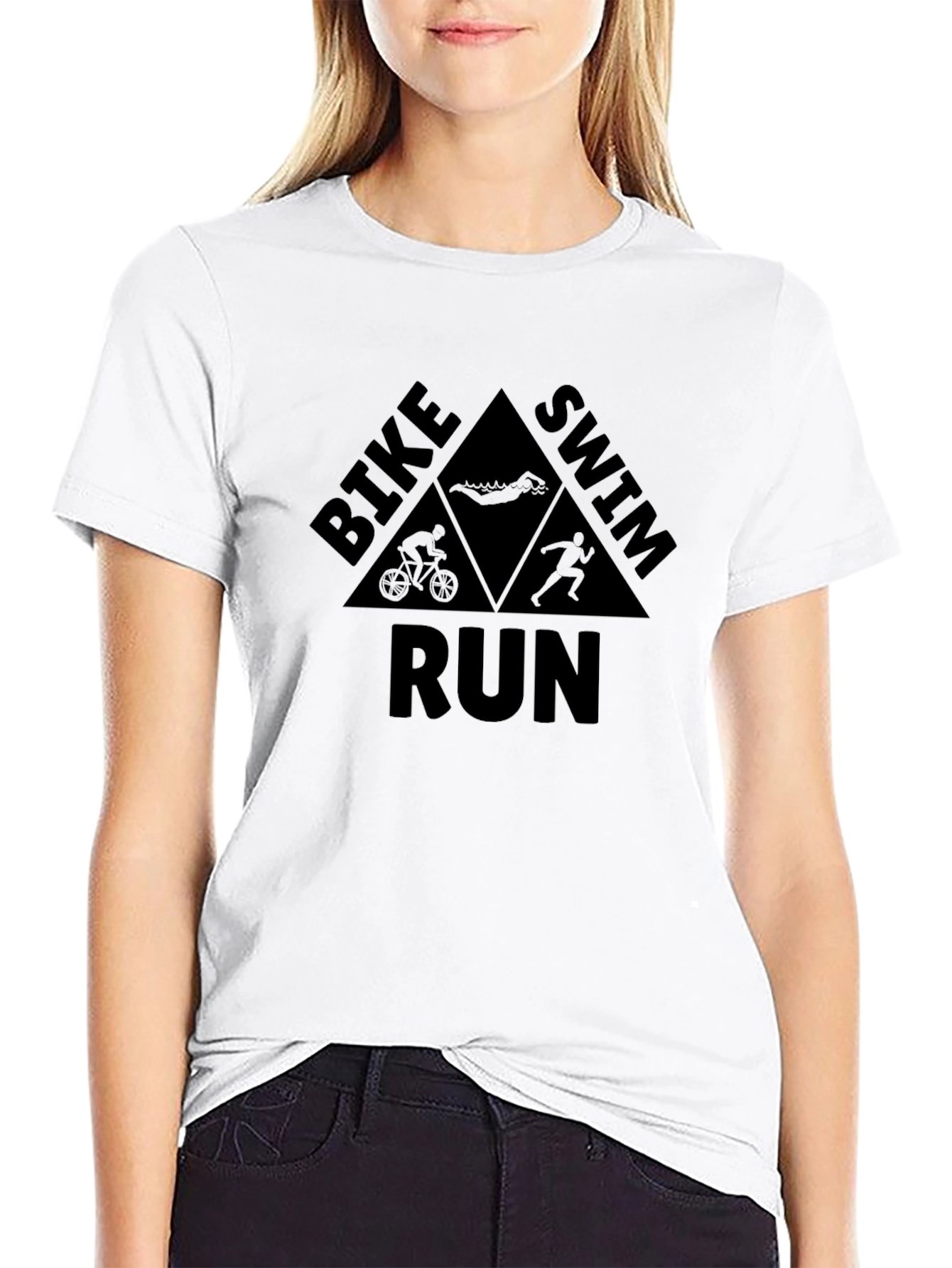 Triathlon Black T-Shirt: Bike Swim Run