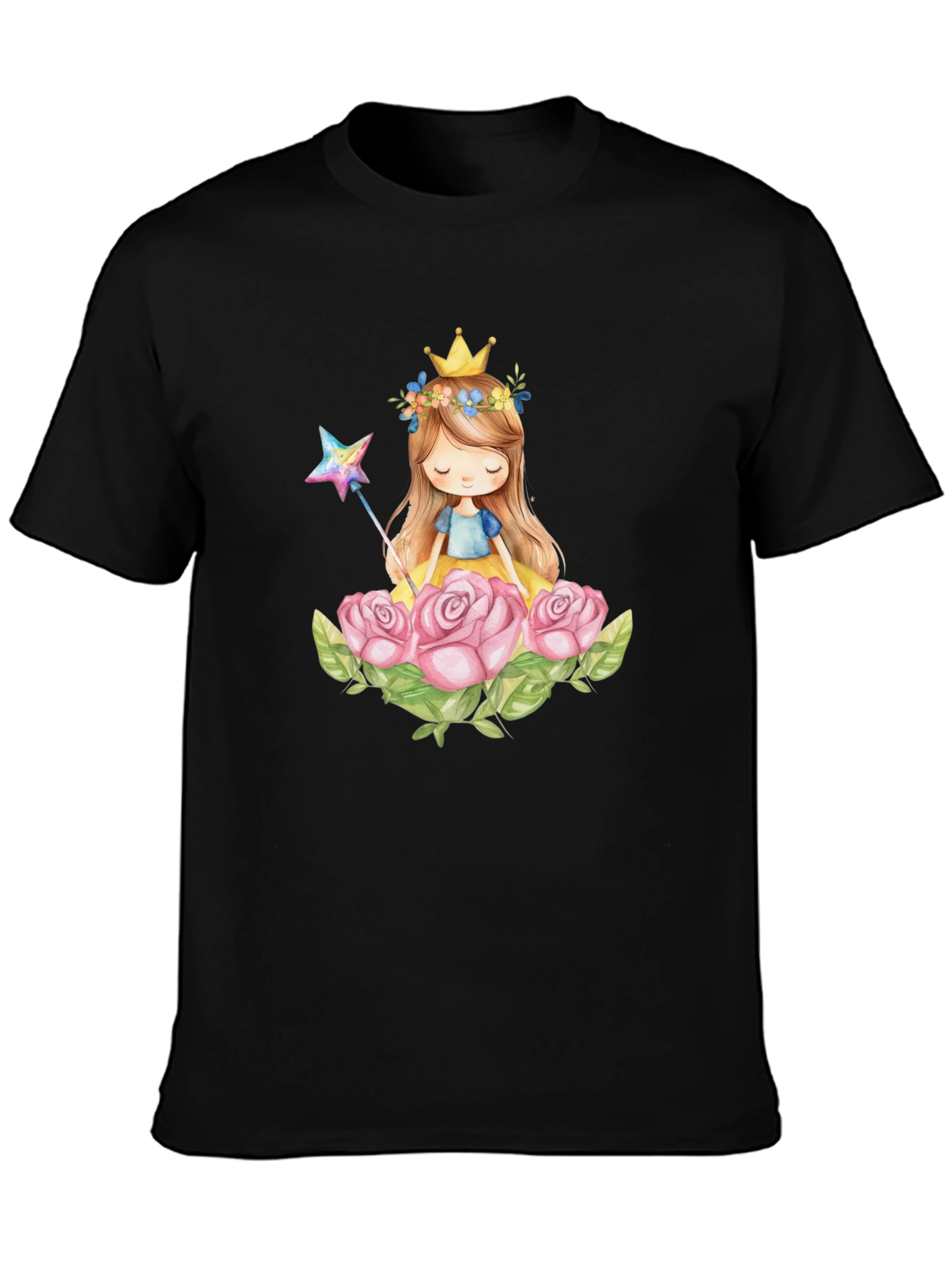 Princess Crown Rose Graphic Black T-Shirt
