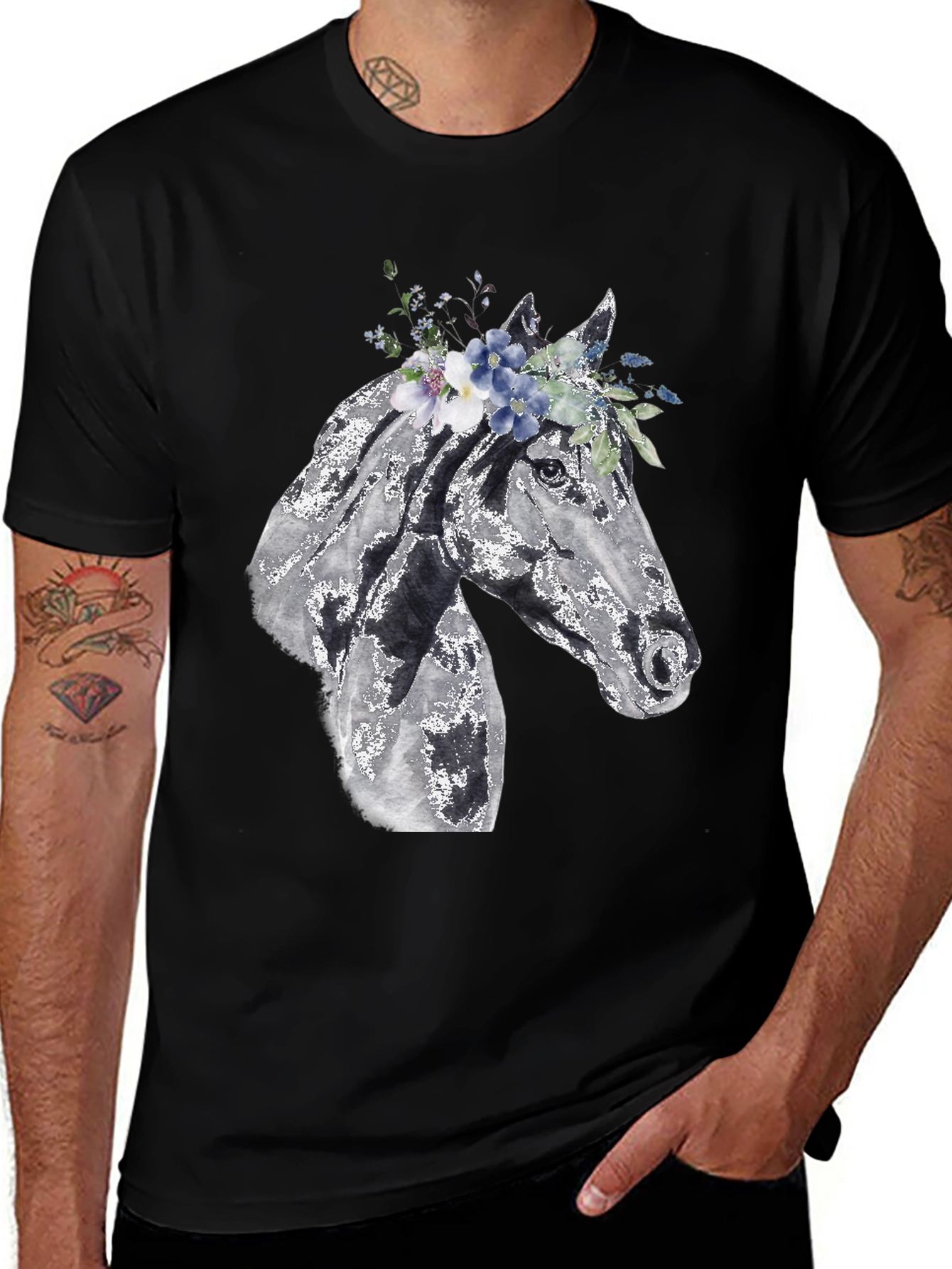 Horse with Floral Crown Graphic Tee