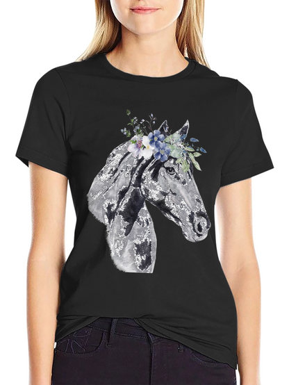 Horse with Floral Crown Graphic Tee