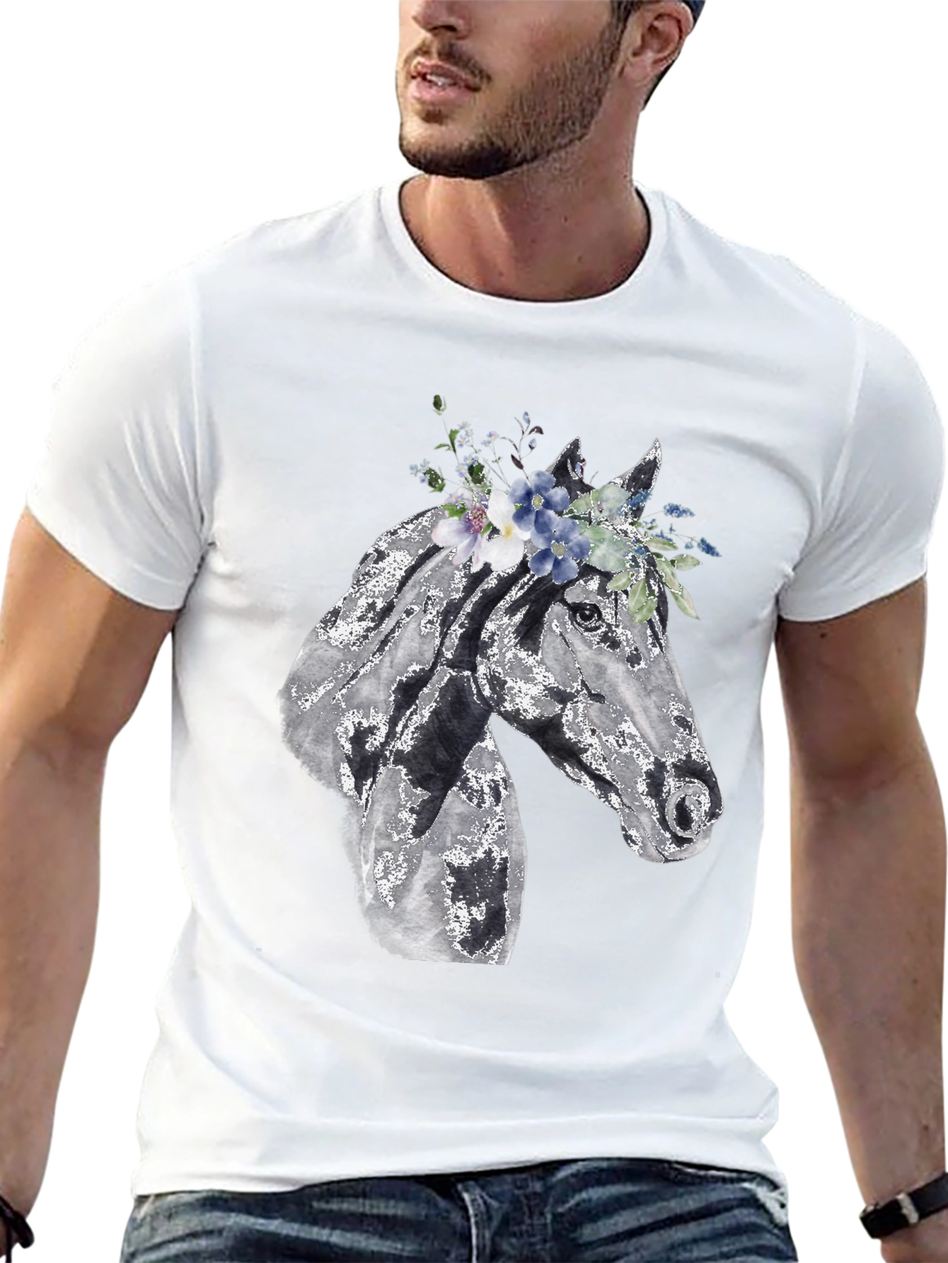 Horse with Floral Crown Graphic Tee