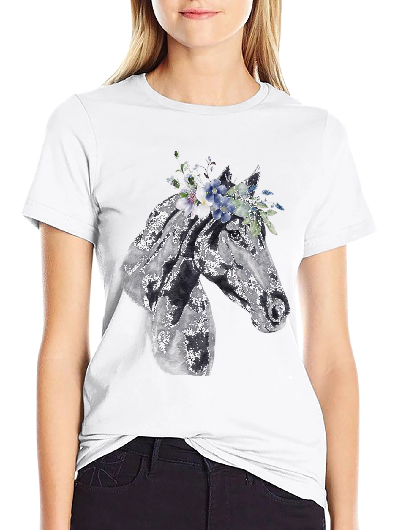 Horse with Floral Crown Graphic Tee
