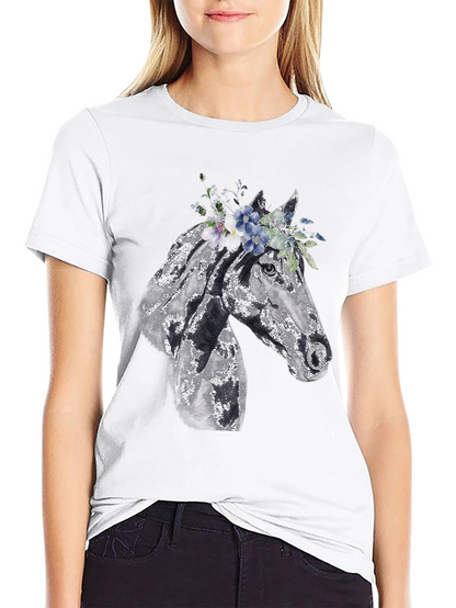 Horse with Floral Crown Graphic Tee