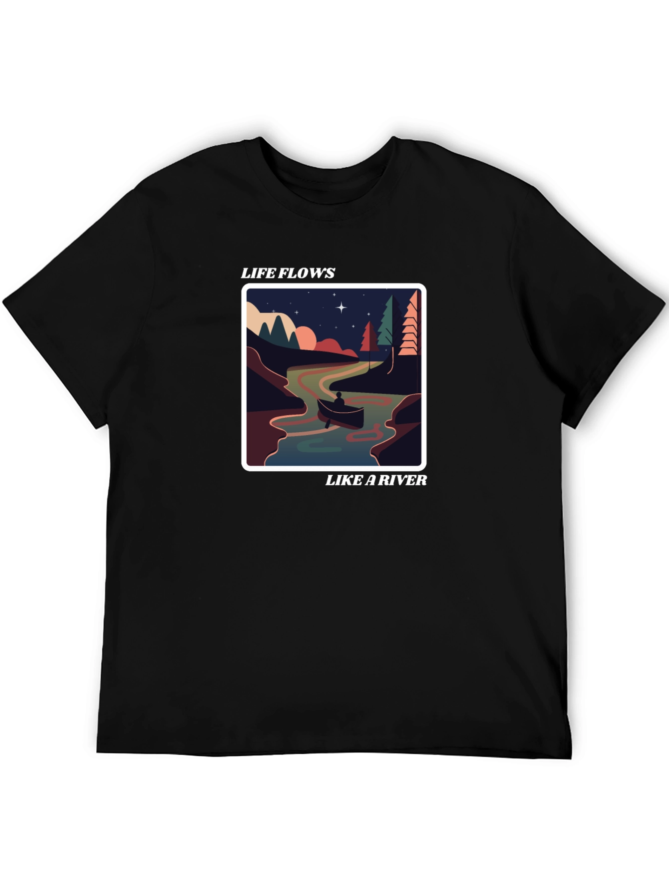 Life Flows Like a River Graphic Tee - Black