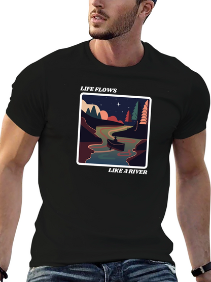 Life Flows Like a River Graphic Tee - Black