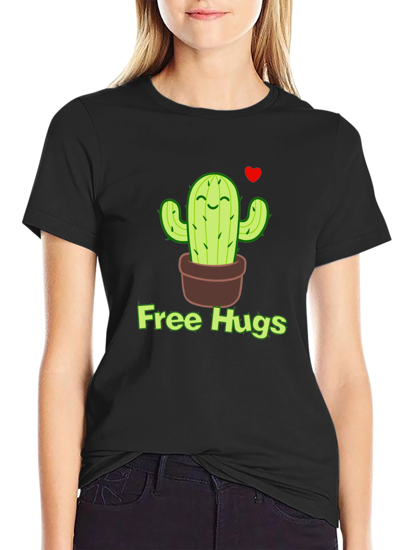 Free Hugs Cactus T-Shirt - Black Graphic Tee