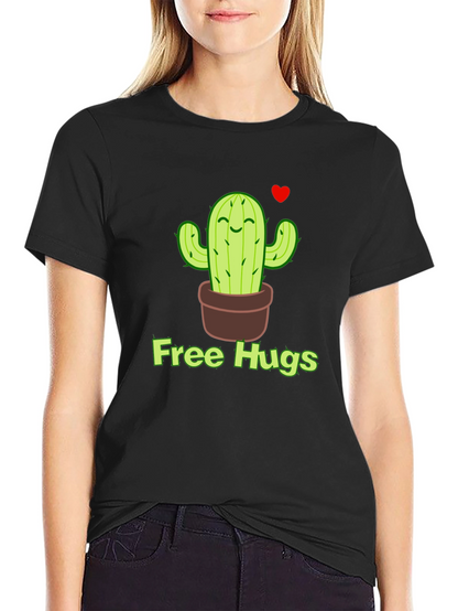 Free Hugs Cactus T-Shirt - Black Graphic Tee