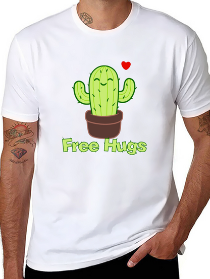 Free Hugs Cactus T-Shirt - Black Graphic Tee