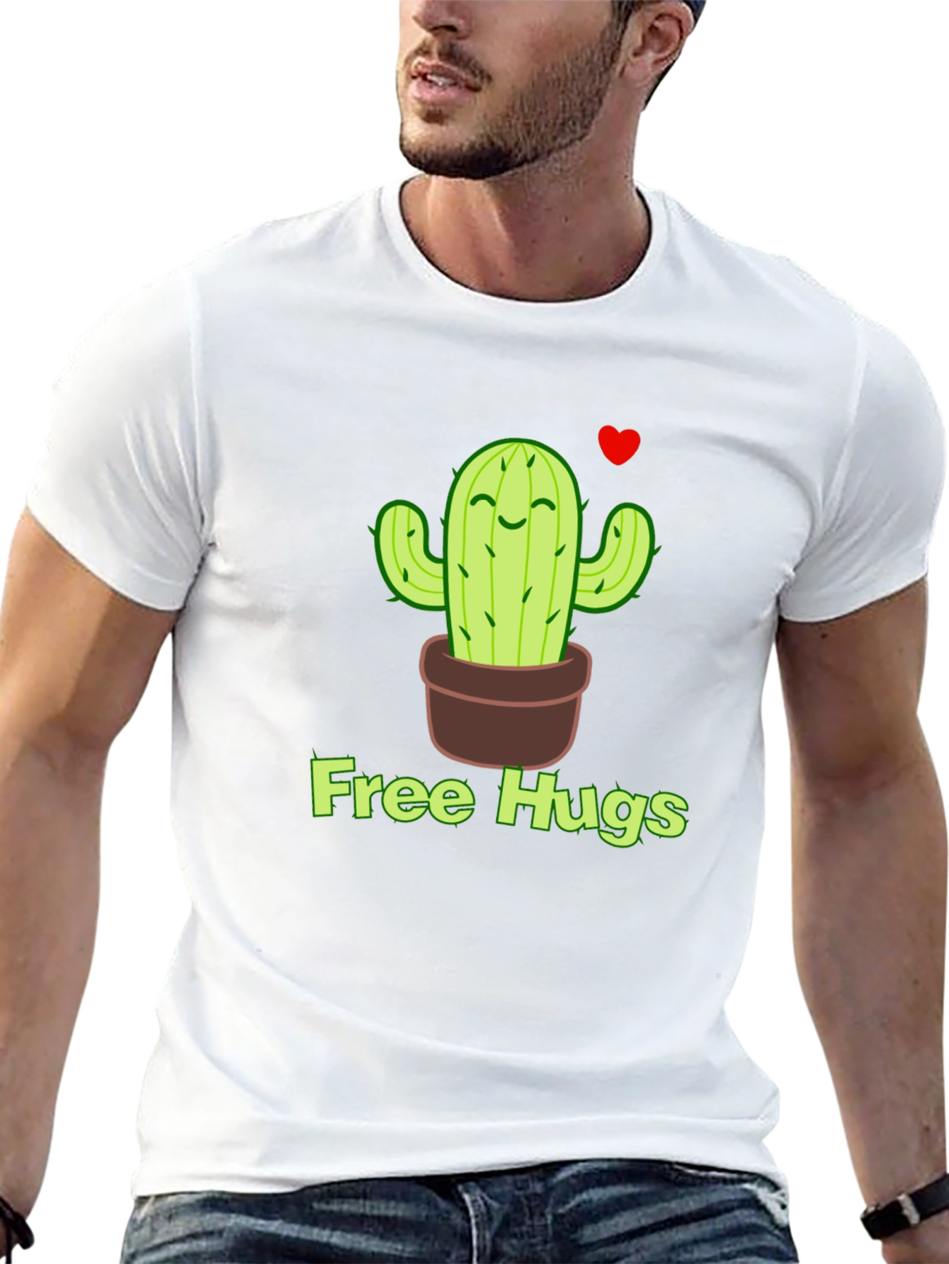 Free Hugs Cactus T-Shirt - Black Graphic Tee