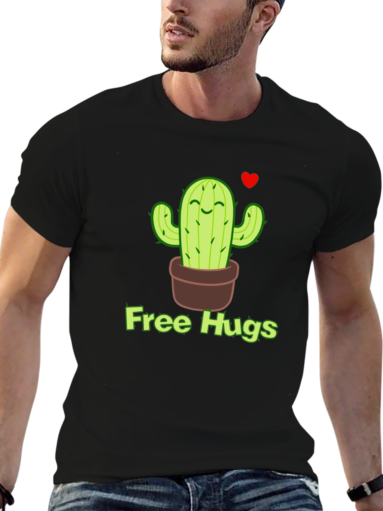 Free Hugs Cactus T-Shirt - Black Graphic Tee