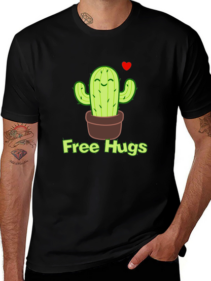 Free Hugs Cactus T-Shirt - Black Graphic Tee
