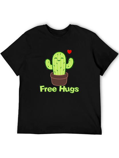Free Hugs Cactus T-Shirt - Black Graphic Tee