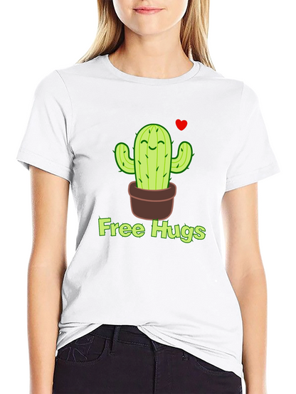 Free Hugs Cactus T-Shirt - Black Graphic Tee