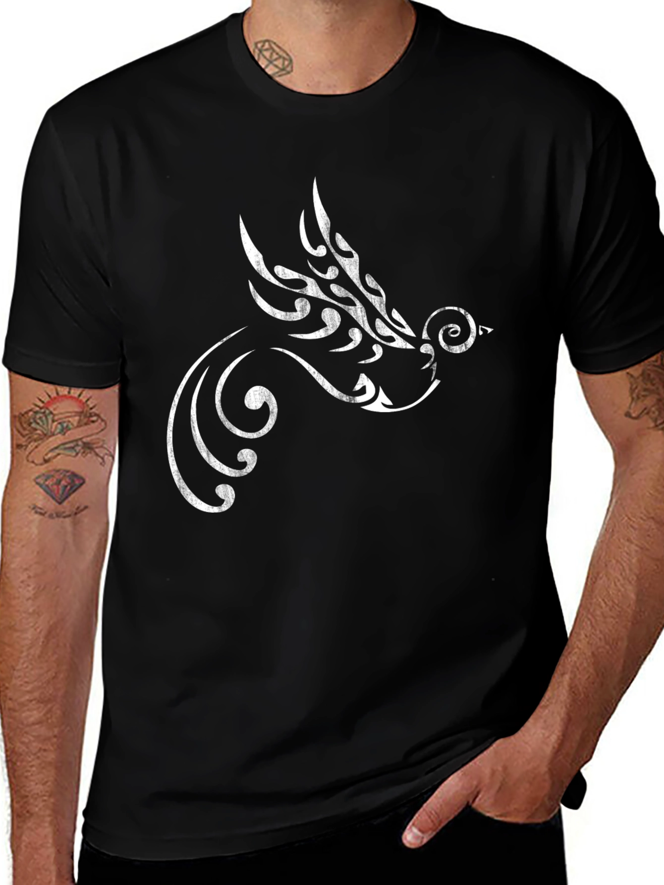Tribal Dove Graphic Black T-Shirt