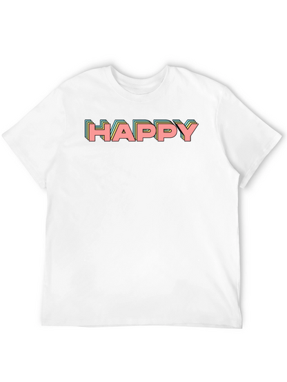 Happy Retro Graphic Print Black T-Shirt