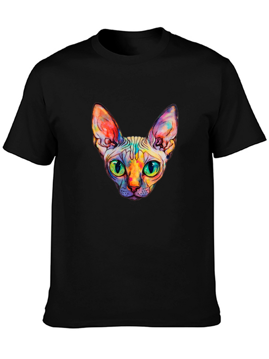 Vivid Sphynx Cat Graphic Tee - Unique Colorful Design