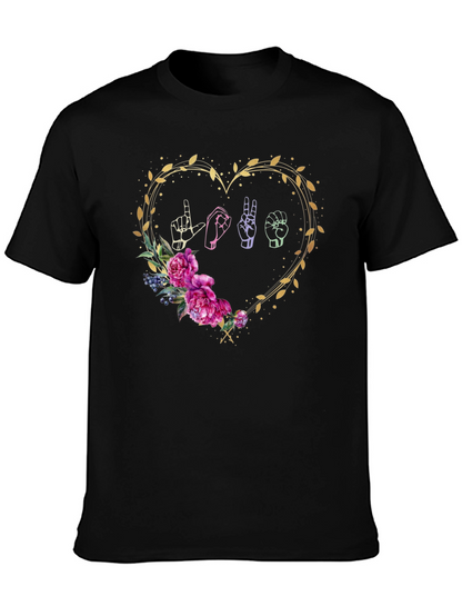 Love Sign Language Floral Heart T-Shirt