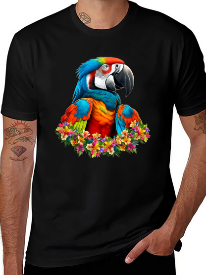 Macaw Parrot Floral Wreath Graphic T-Shirt
