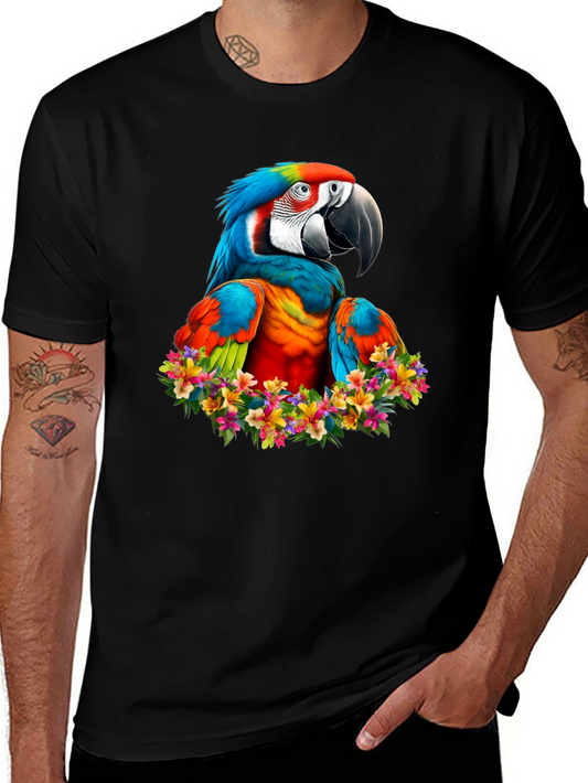 Macaw Parrot Floral Wreath Graphic T-Shirt