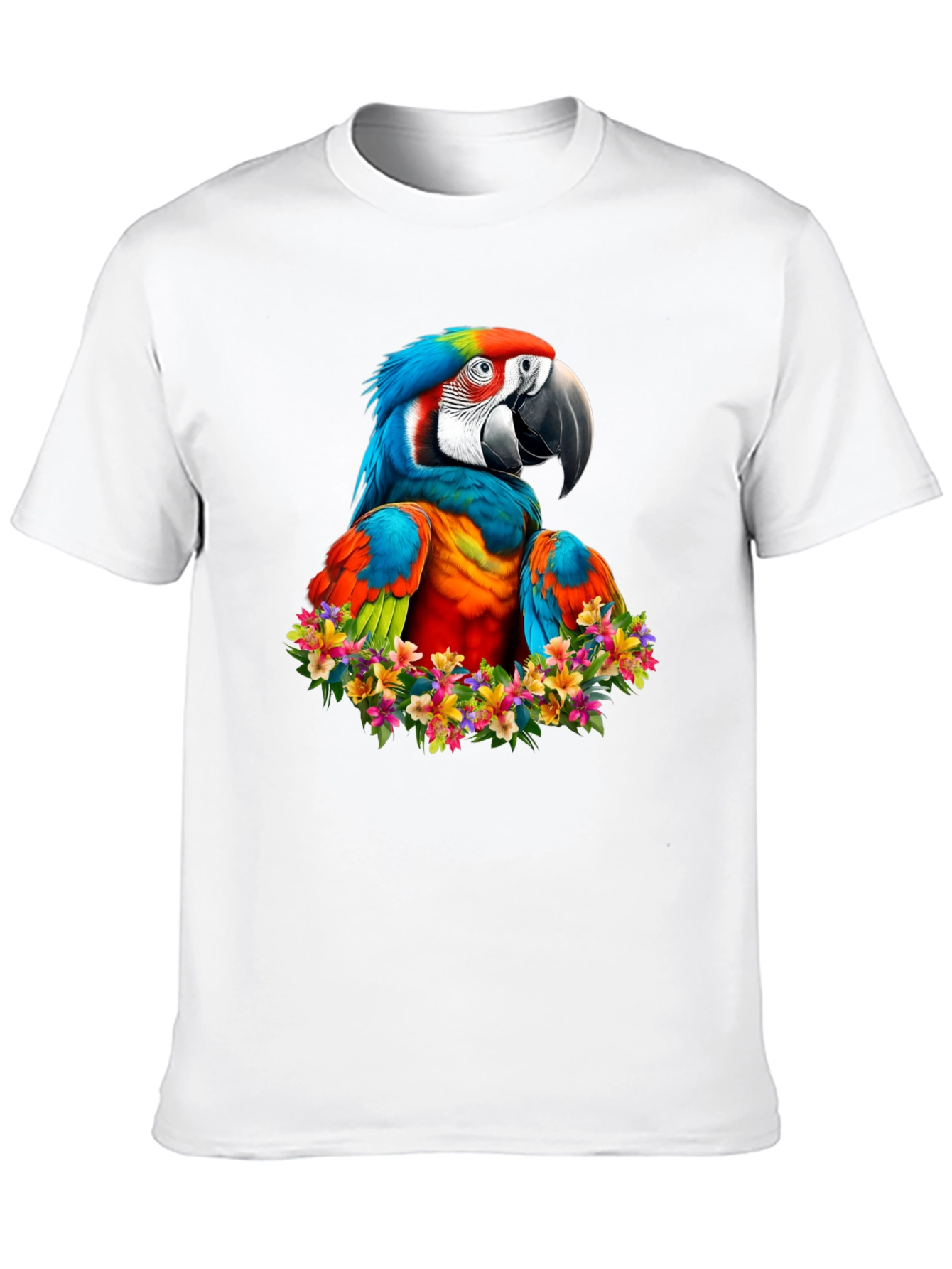 Macaw Parrot Floral Wreath Graphic T-Shirt