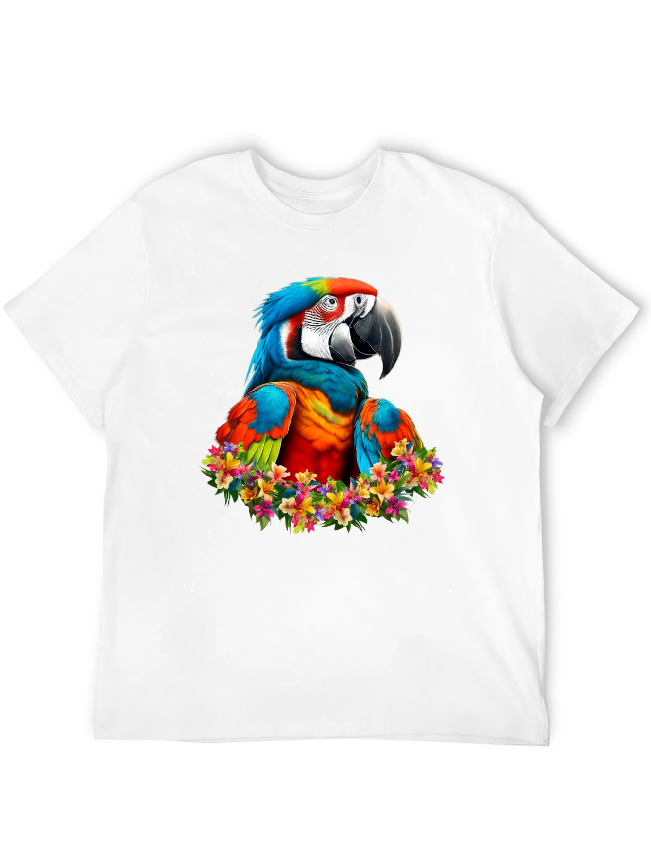 Macaw Parrot Floral Wreath Graphic T-Shirt