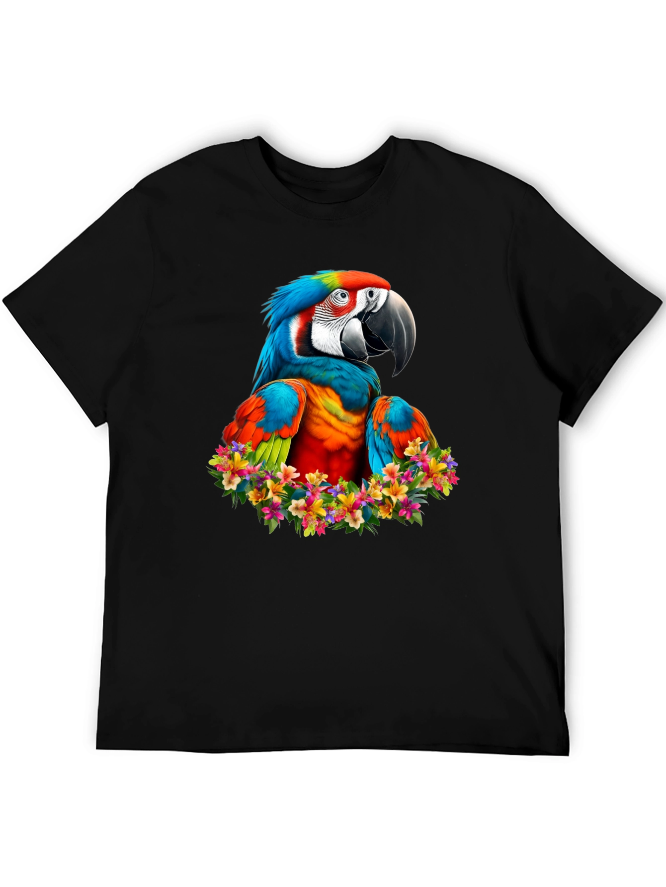 Macaw Parrot Floral Wreath Graphic T-Shirt