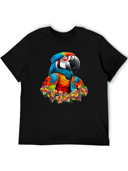 Macaw Parrot Floral Wreath Graphic T-Shirt