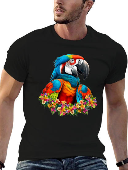 Macaw Parrot Floral Wreath Graphic T-Shirt
