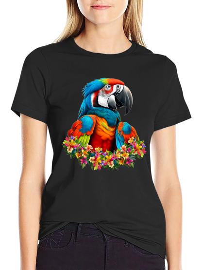 Macaw Parrot Floral Wreath Graphic T-Shirt