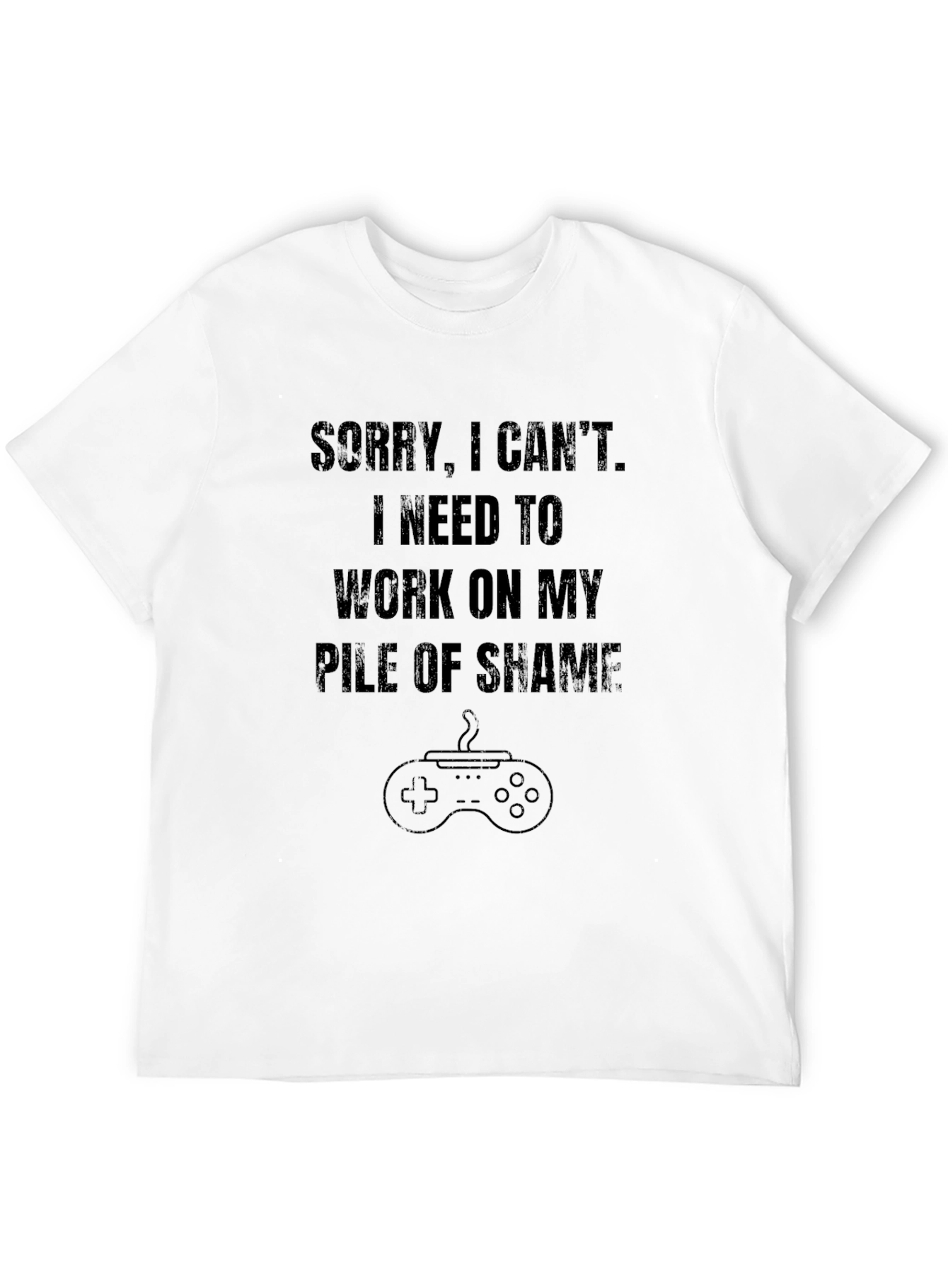 Funny Gamer Pile of Shame Black Graphic Tee