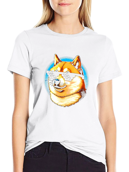Doge Pixel Glasses Graphic T-Shirt - Black
