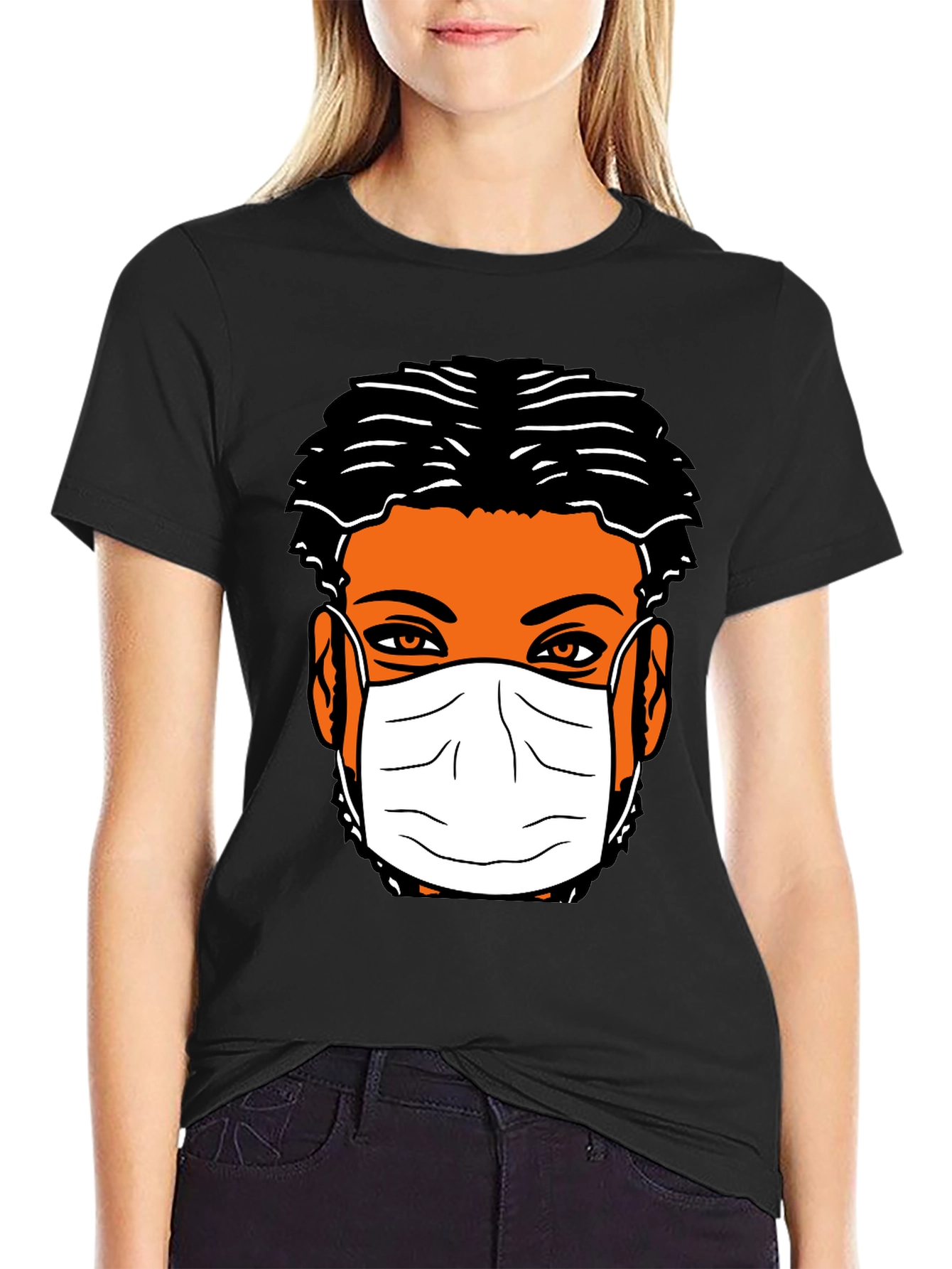 Masked Face Graphic Tee - Black