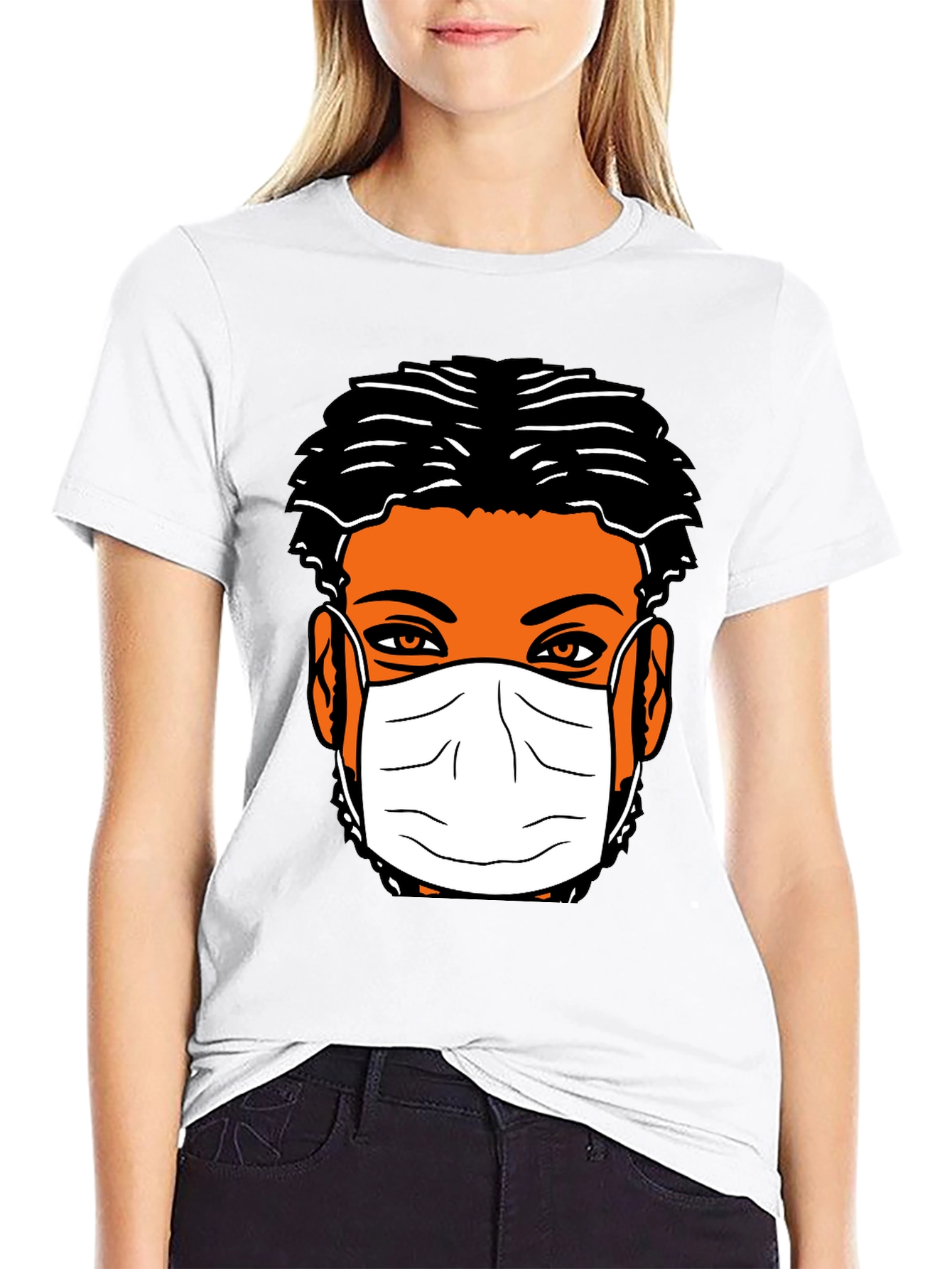 Masked Face Graphic Tee - Black