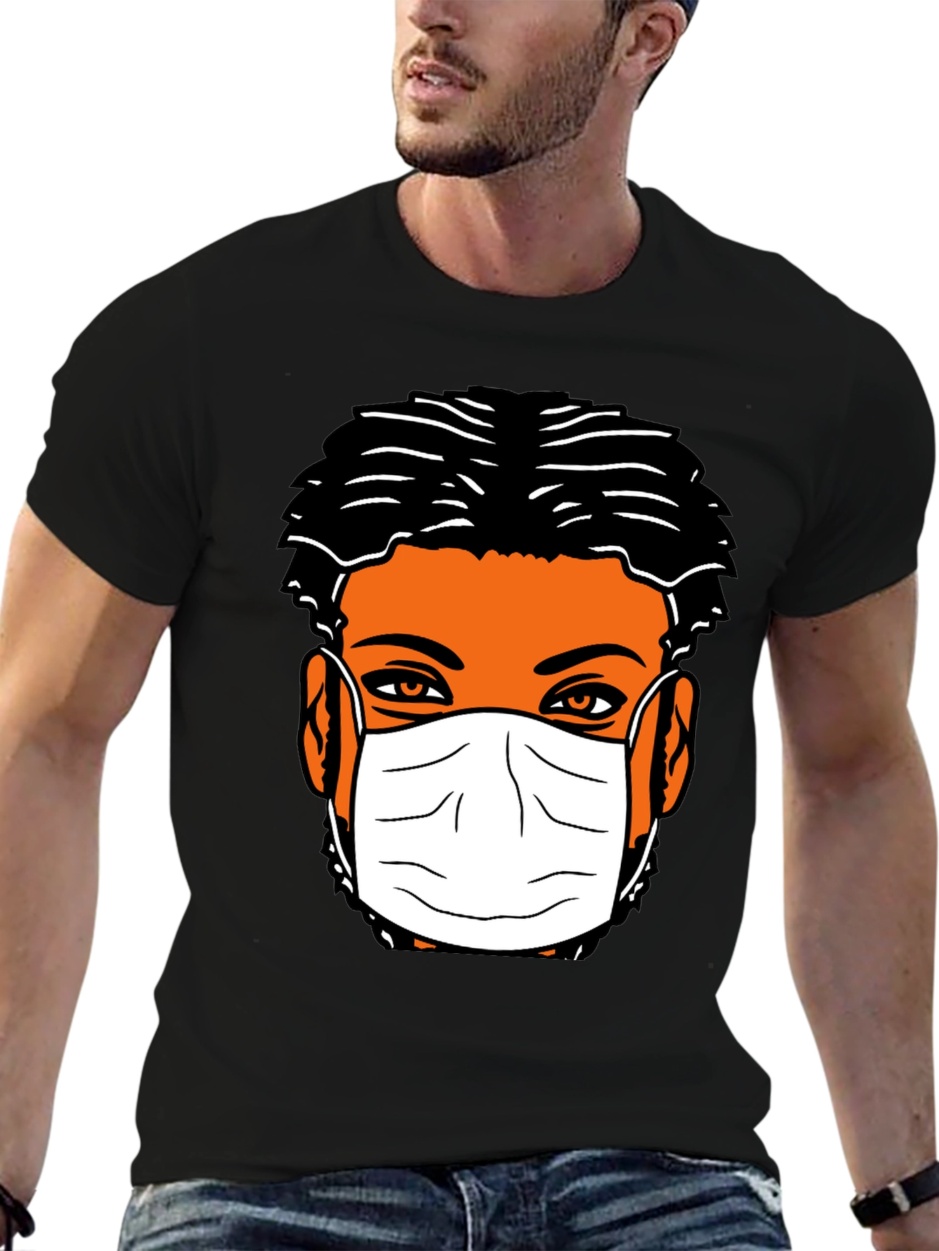 Masked Face Graphic Tee - Black