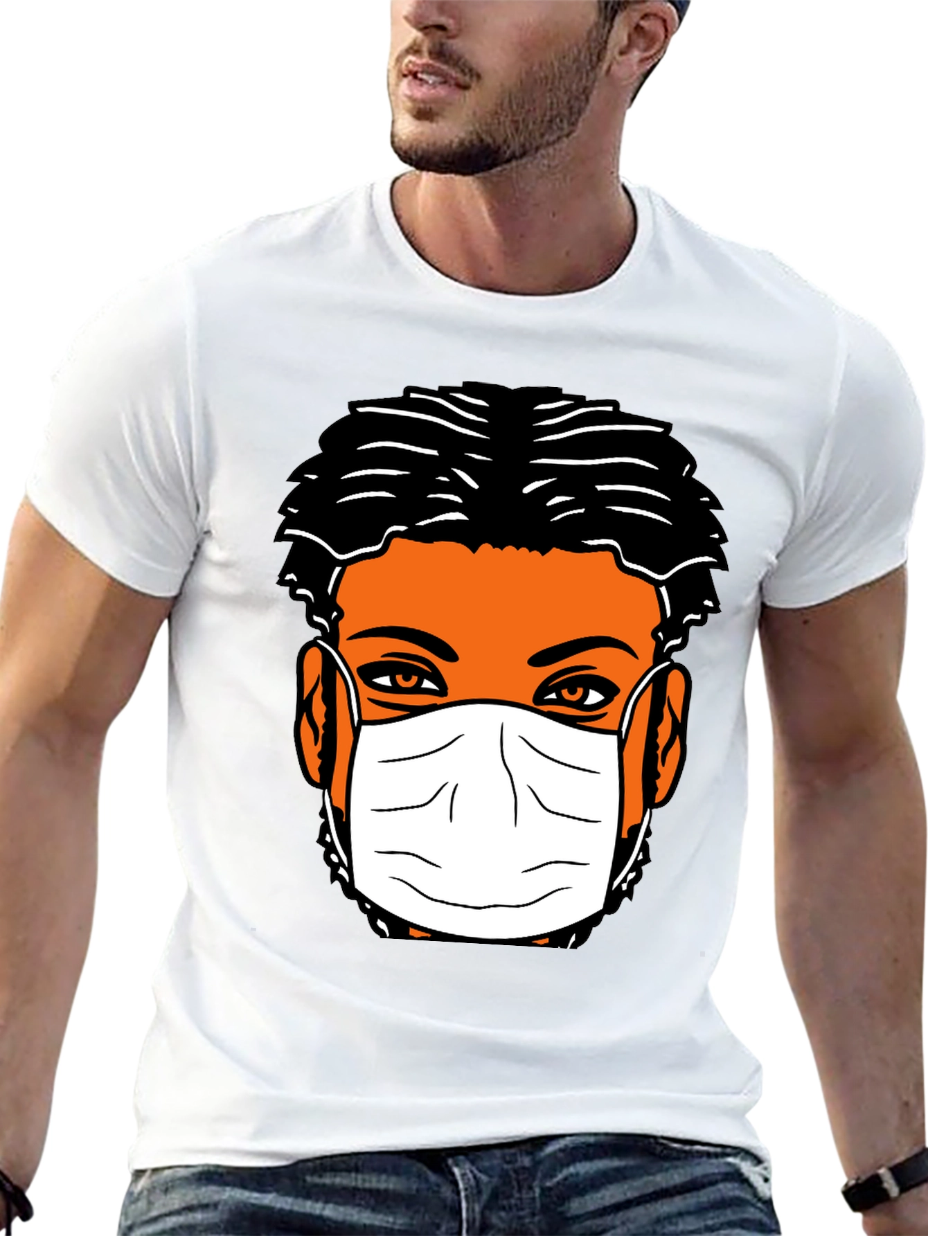 Masked Face Graphic Tee - Black