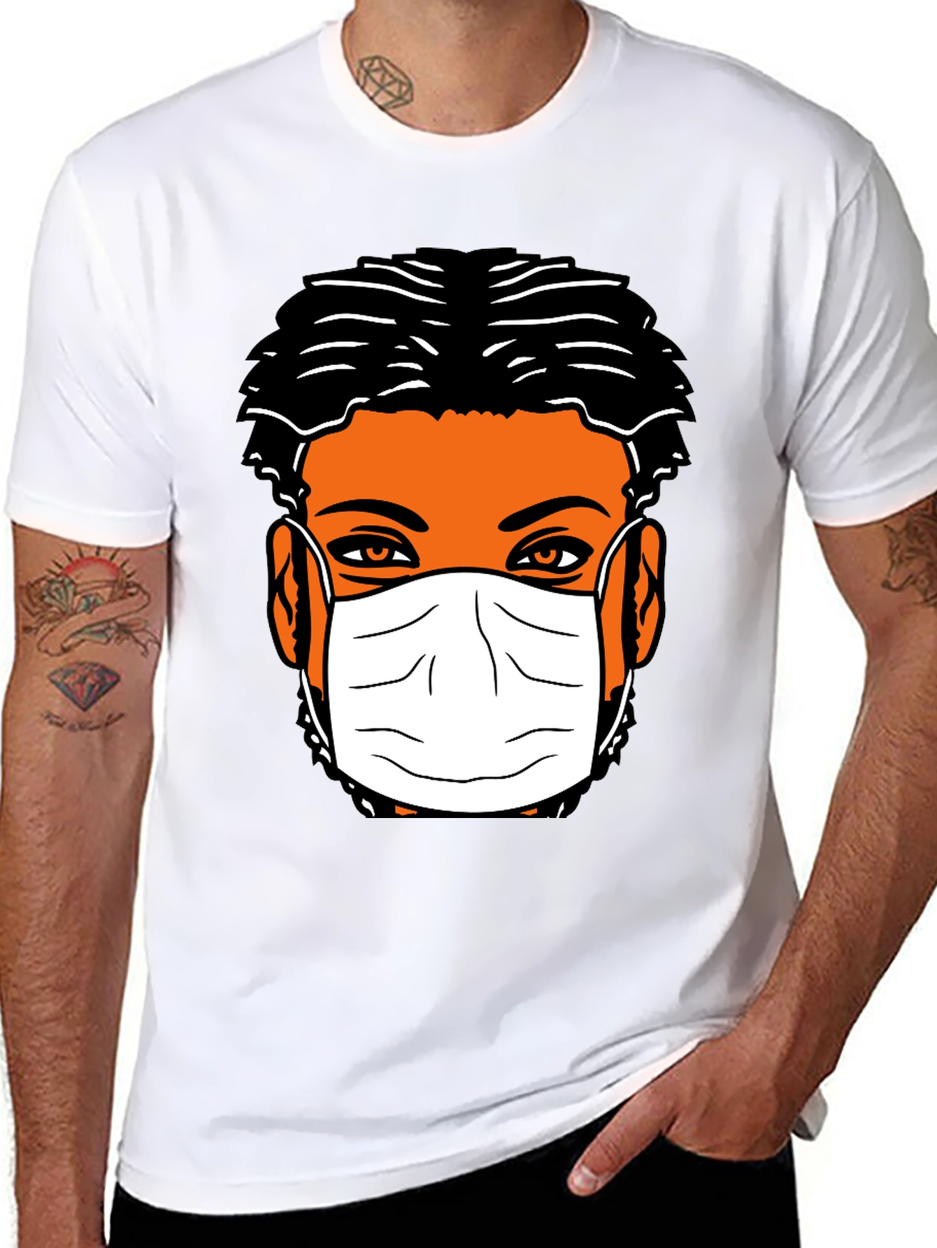 Masked Face Graphic Tee - Black