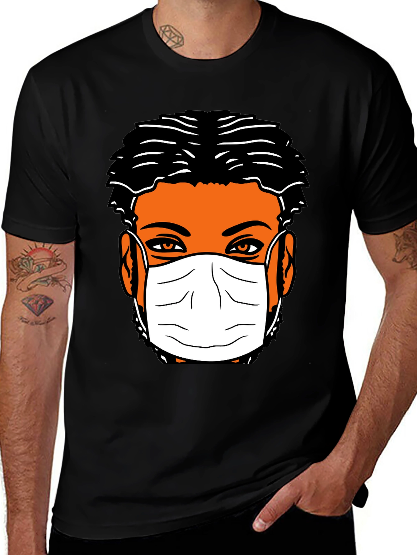 Masked Face Graphic Tee - Black