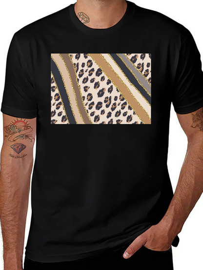 Stylish Leopard Print Stripe T-Shirt