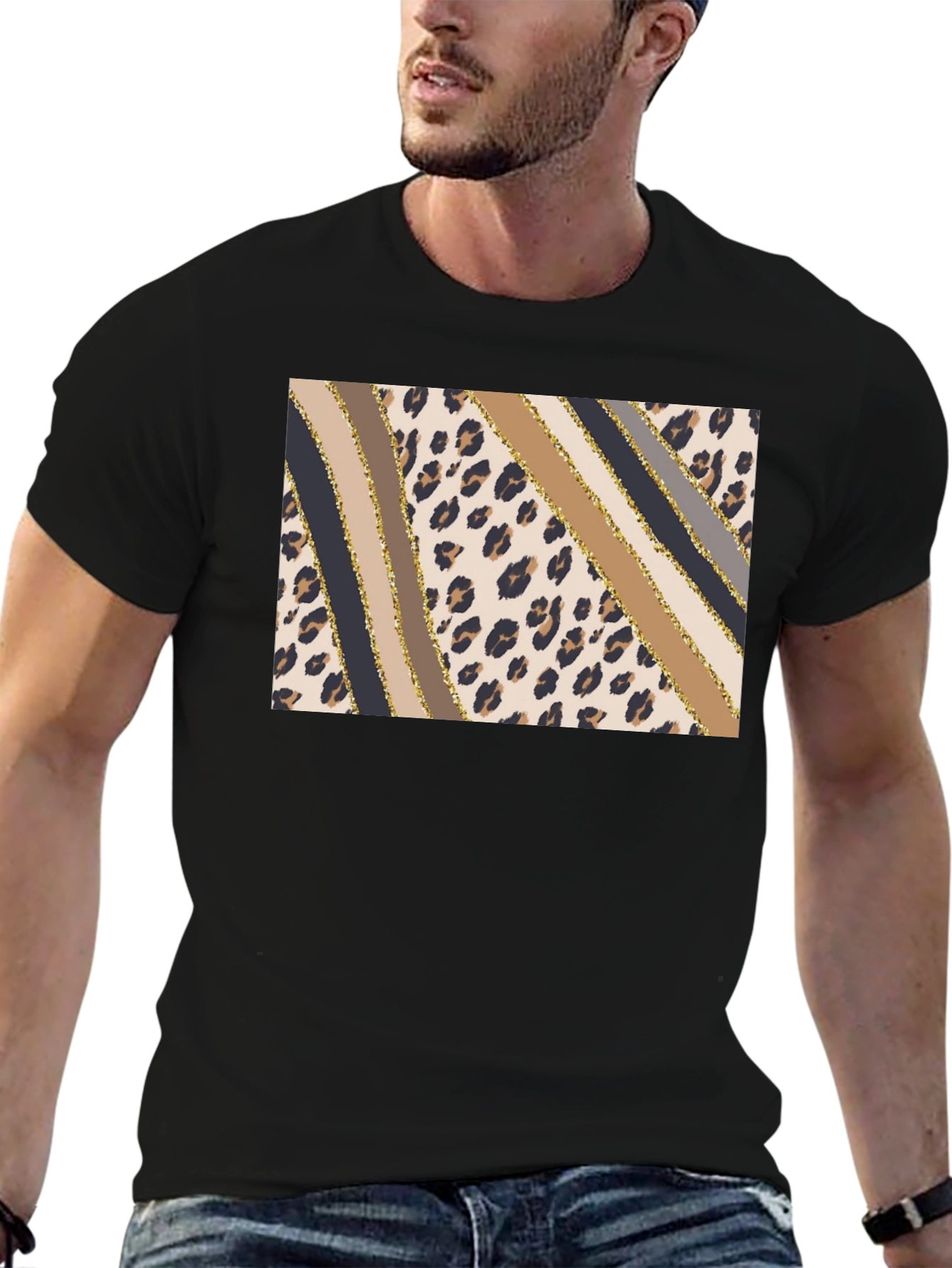 Stylish Leopard Print Stripe T-Shirt