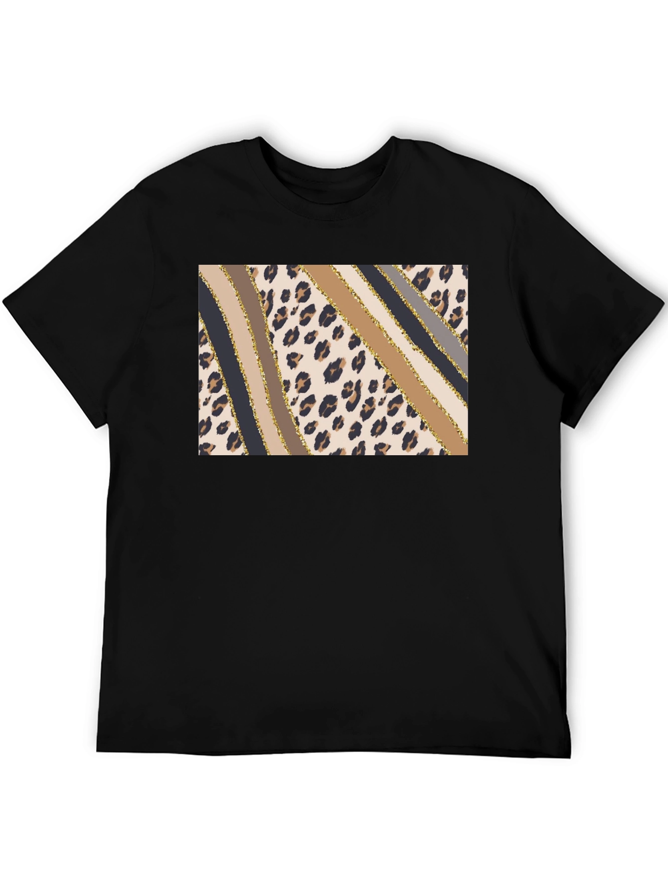 Stylish Leopard Print Stripe T-Shirt