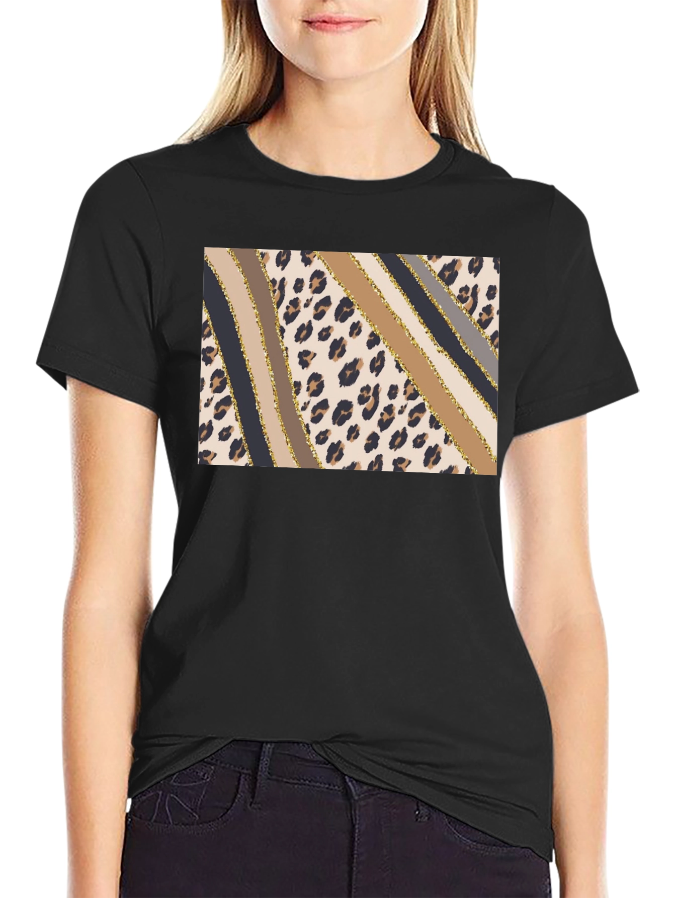 Stylish Leopard Print Stripe T-Shirt